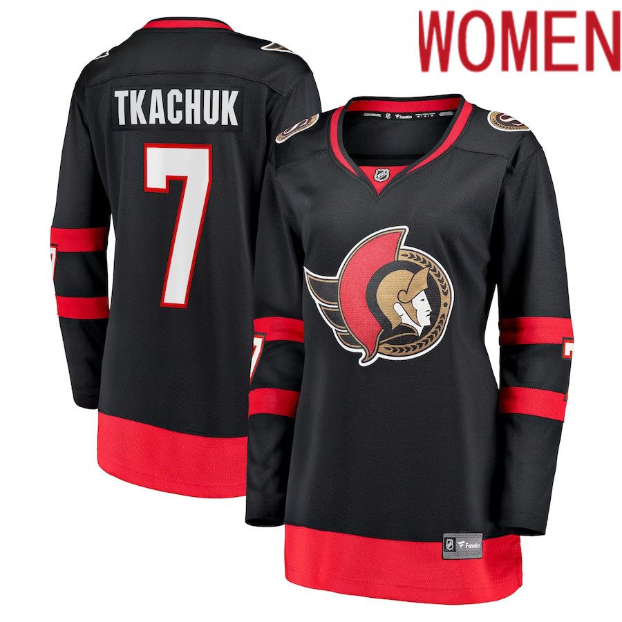 Women Ottawa Senators #7 Brady Tkachuk Fanatics Branded Black Home Premier Breakaway Player NHL Jersey